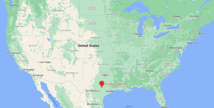 Map of Austin, Texas, USA